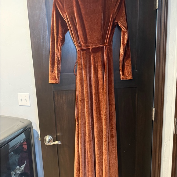 Velvet Wrap Dress in Rich Brown/Rust - Picture 3 of 4
